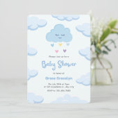 Light Blue Minimalistisch Baby Dusche Einladung (Stehend Vorderseite)