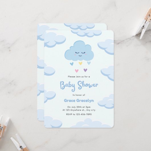 Light Blue Minimalistisch Baby Dusche Einladung (Vorderseite/Rückseite Beispiel)