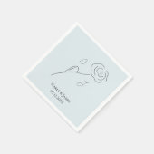 Light Blue Minimalistisch Blume Line Art Monogram Serviette (Ecke)