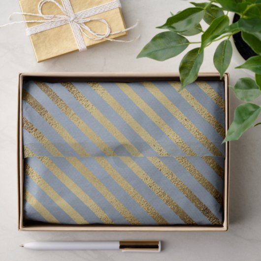 Light Blue mit Diagonal Gold Streifen Seidenpapier (Geschenk)