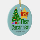 Light Blue mit Tree Baby's First Christmas Ornamen Keramik Ornament (Rechts)