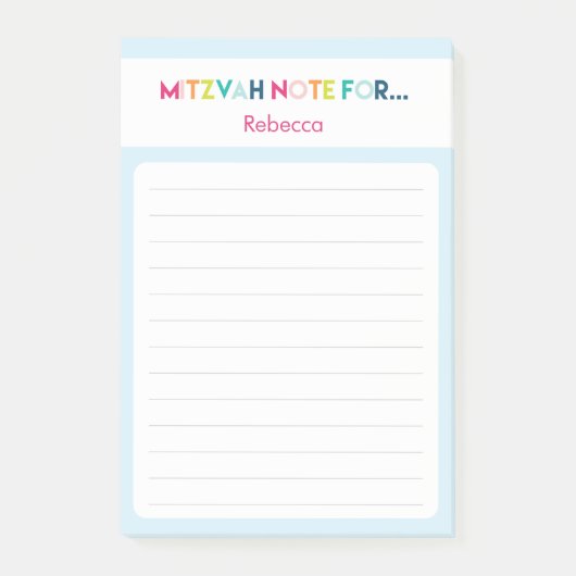Light Blue Mitzvah Hinweis: 4x6 Sticky Pad Post-it Klebezettel (Vorderseite)
