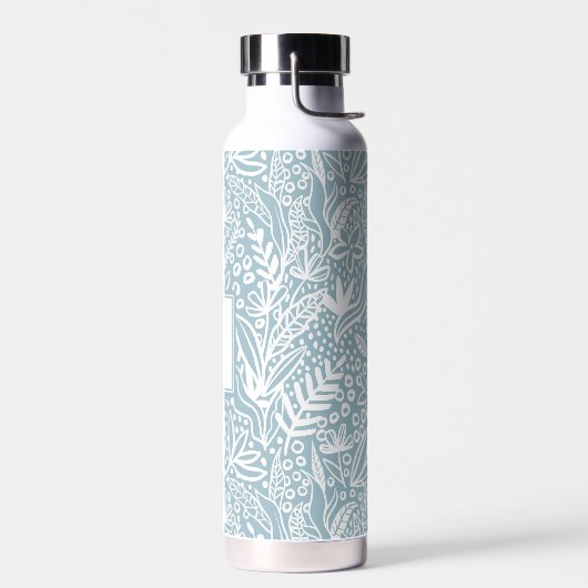 Light Blue Modern Botanical Pattern Monogram Trinkflasche (Links)