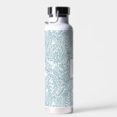 Light Blue Modern Botanical Pattern Monogram Trinkflasche (Rechts)