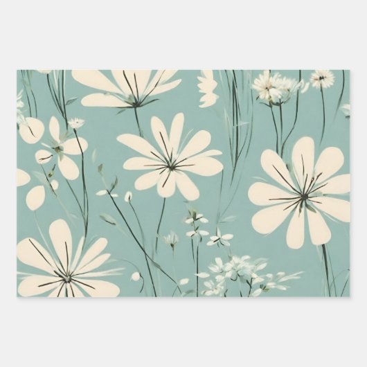 Light Blue Modern Groovy Daisy Blume Geschenkpapier Set (Vorderseite 3)
