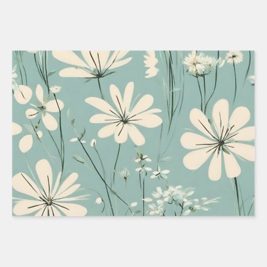 Light Blue Modern Groovy Daisy Blume Geschenkpapier Set (Vorderseite 2)