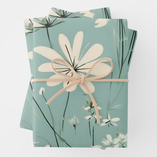 Light Blue Modern Groovy Daisy Blume Geschenkpapier Set (Beispiel)