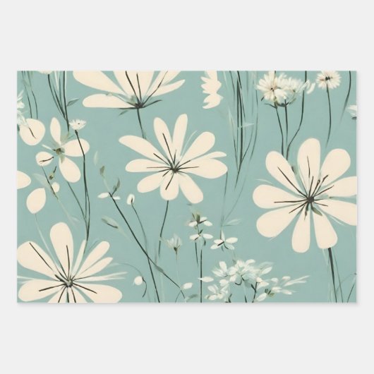 Light Blue Modern Groovy Daisy Blume Geschenkpapier Set (Vorderseite)