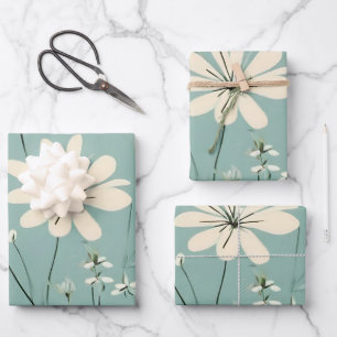 Light Blue Modern Groovy Daisy Blume Geschenkpapier Set
