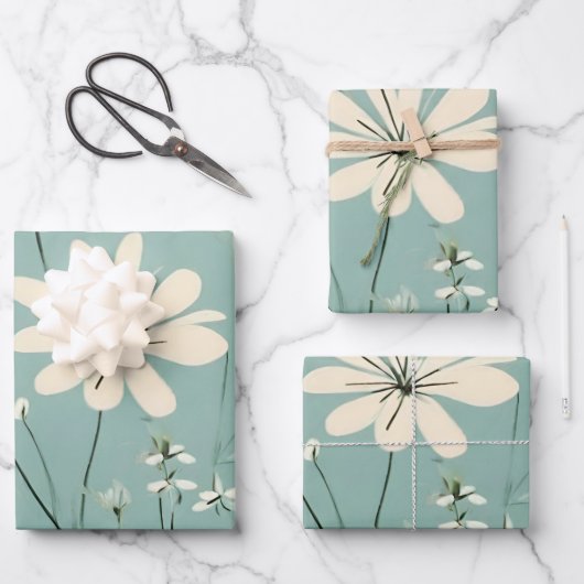 Light Blue Modern Groovy Daisy Blume Geschenkpapier Set (Vorderseite)