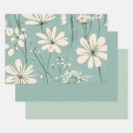 Light Blue Modern Groovy Daisy Blume Geschenkpapier Set