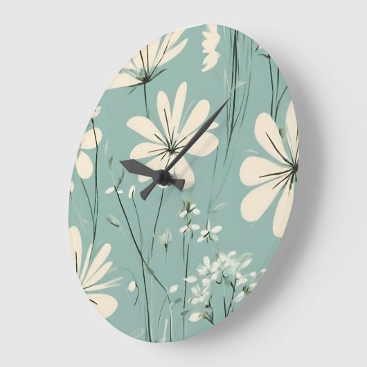 Light Blue Modern Groovy Daisy Blume Große Wanduhr (Winkel)
