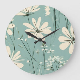 Light Blue Modern Groovy Daisy Blume Große Wanduhr