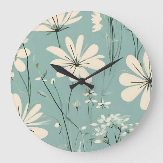 Light Blue Modern Groovy Daisy Blume Große Wanduhr (Vorderseite)