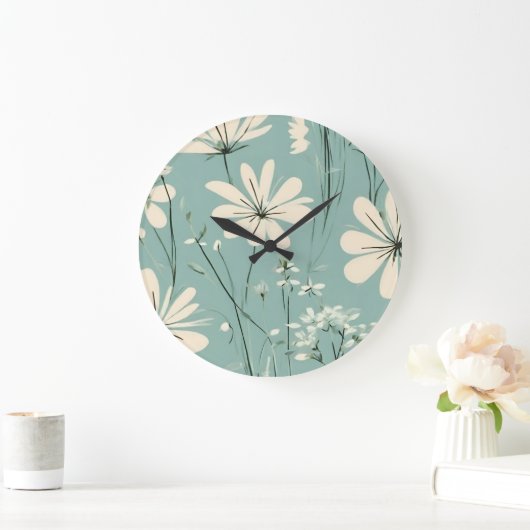 Light Blue Modern Groovy Daisy Blume Große Wanduhr (Zuhause)