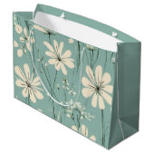 Light Blue Modern Groovy Daisy Flowers Große Geschenktüte (Rückseite Schrägansicht)