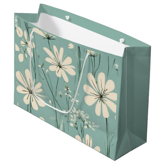 Light Blue Modern Groovy Daisy Flowers Große Geschenktüte (Vorderseite Schrägansicht)