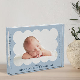 Light Blue Modern Scalloped Birth Ankündigung Fotoblock