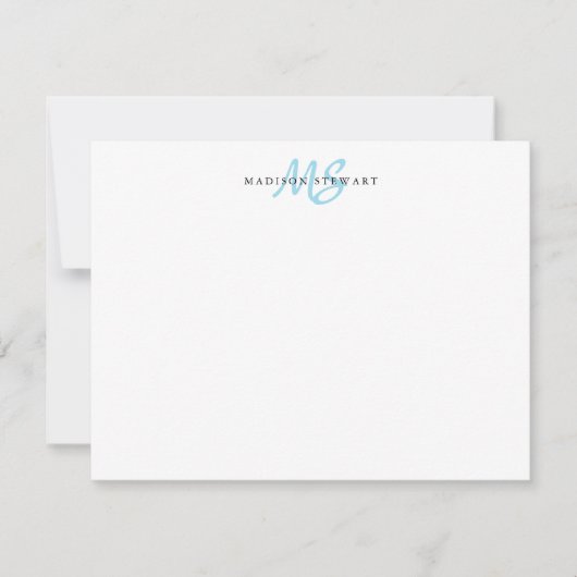 Light Blue Modern Stylish Brush Script Monogram Mitteilungskarte (Vorderseite)