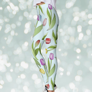 Light Blue Modern Tulip Muster Print Leggings