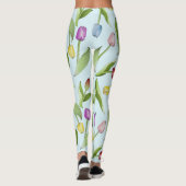 Light Blue Modern Tulip Muster Print Leggings (Rückseite)