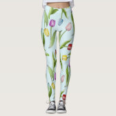 Light Blue Modern Tulip Muster Print Leggings (Vorderseite)
