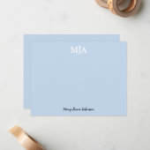 Light Blue Monogram 3 dreimalige Buchstaben Initia Mitteilungskarte (Vorderseite/Rückseite Beispiel)
