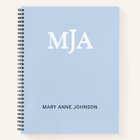 Light Blue Monogram 3 dreimalige Buchstaben Initia Notizblock (Vorderseite)