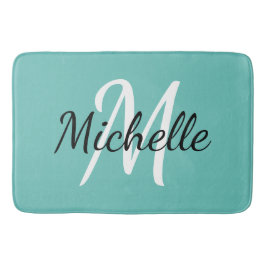 Light Blue Monogram Add your name Simple Trendy Badematte