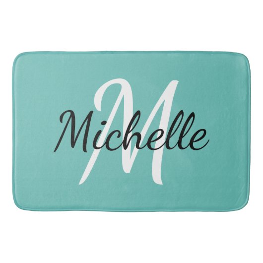 Light Blue Monogram Add your name Simple Trendy Badematte (Vorderseite)