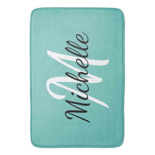 Light Blue Monogram Add your name Simple Trendy Badematte (Vorderseite Vertikal)