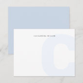 Light Blue Monogram Backname Mitteilungskarte (Vorne/Hinten)