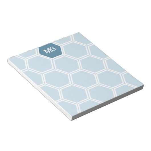 Light Blue Monogram Hexagon Honey Comb Muster Notizblock (angewinkelt)