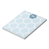 Light Blue Monogram Hexagon Honey Comb Muster Notizblock (Rotiert)