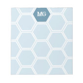 Light Blue Monogram Hexagon Honey Comb Muster Notizblock (Vorderseite)