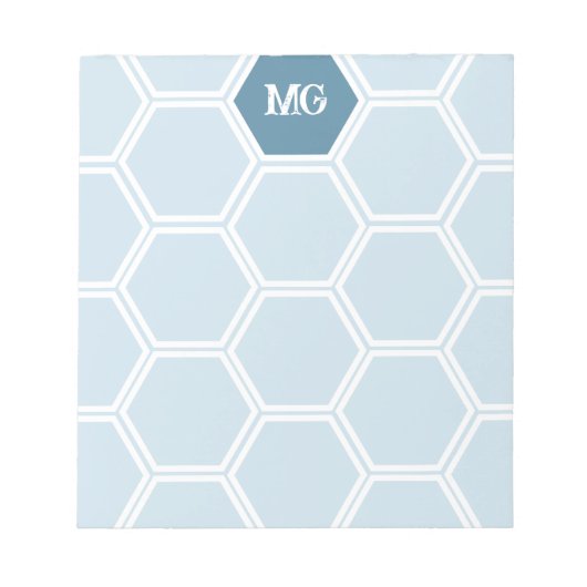 Light Blue Monogram Hexagon Honey Comb Muster Notizblock (Vorderseite)