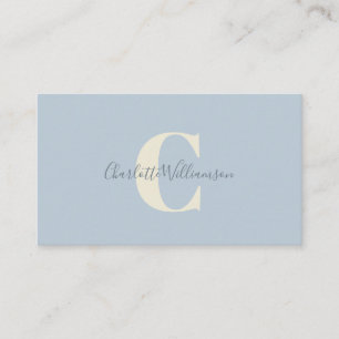 Light Blue Monogram mit Skriptname Overlay Visitenkarte