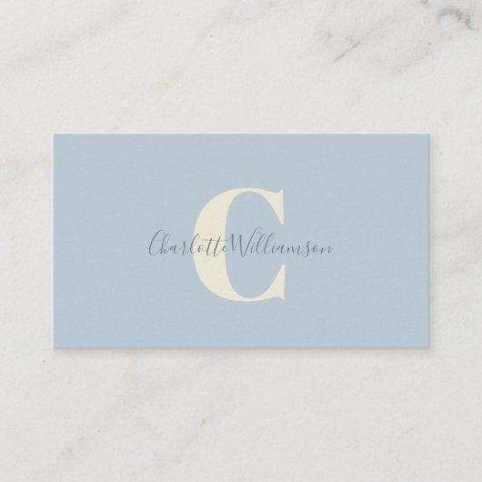 Light Blue Monogram mit Skriptname Overlay Visitenkarte (Vorderseite)