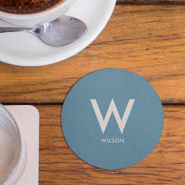 Light Blue Monogram Personal Party Runder Pappuntersetzer