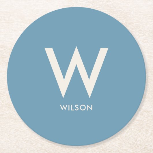 Light Blue Monogram Personal Party Runder Pappuntersetzer (Vorderseite)