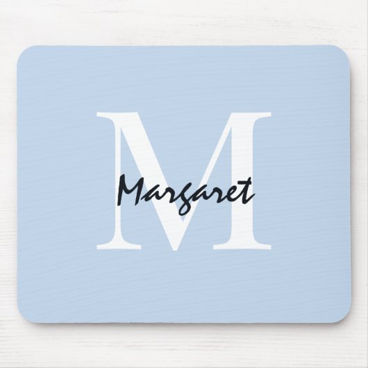 Light Blue Monogram Script Signature Elegant Mousepad (Vorne)