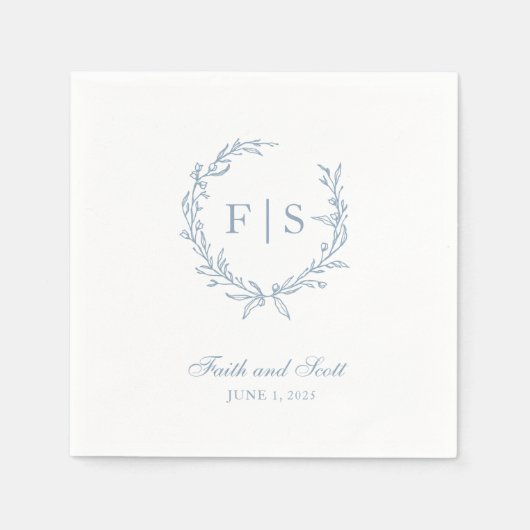 Light Blue Monogram Wreath Disposable Napkins Serviette (Vorderseite)