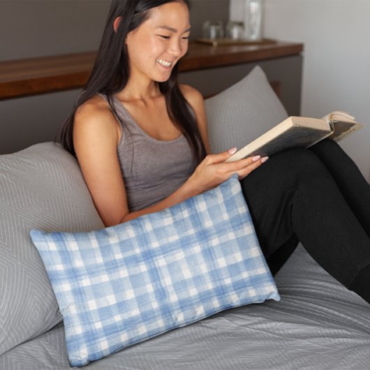 Light Blue n White Watercolor Gingham Checked Kissenbezug