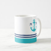 Light Blue Nautic Monogram Kaffeetasse (VorderseiteRechts)