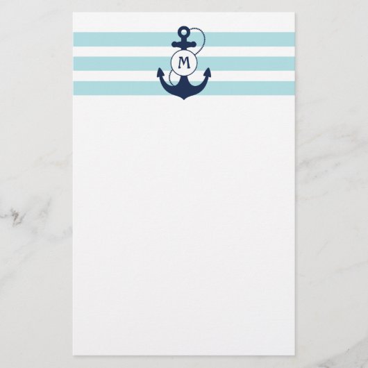 Light Blue Nautical Anchor mit Monogram Briefpapier (Vorderseite)