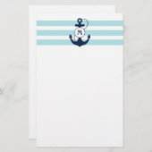 Light Blue Nautical Anchor mit Monogram Briefpapier (Vorne/Hinten)