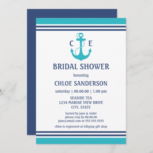 Light Blue Nautical Bridal Dusche Einladungen (Vorne/Hinten)