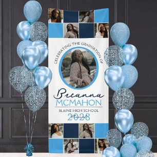 Light Blue & Navy 9 Foto Collage Abschluss Vinyl Banner