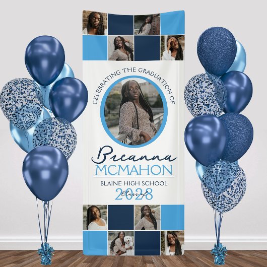 Light Blue & Navy 9 Foto Collage Abschluss Vinyl Banner