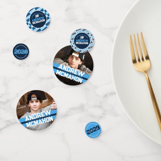 Light Blue & Navy Abschluss Foto Personalisiert Konfetti (Gruppe)